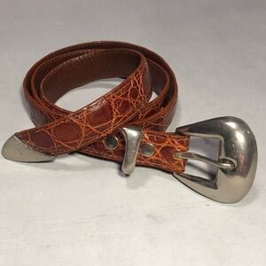 Men”s Vintage Genuine Alligator Leather Belt with Chrome Buckle Hoop & Tip,